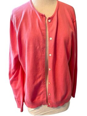 Lands End Pink Cotton Button Down Cardigan